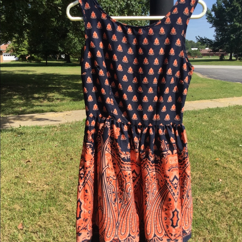 Up orange and blue mini dress